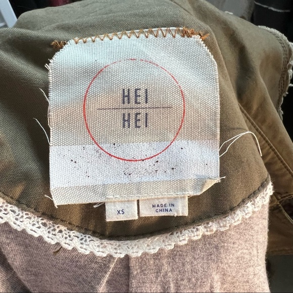 Anthropologie Hei Hei Olive Green Utility Cream Sequin 3/4 Sleeves Jacket - Picture 7 of 9